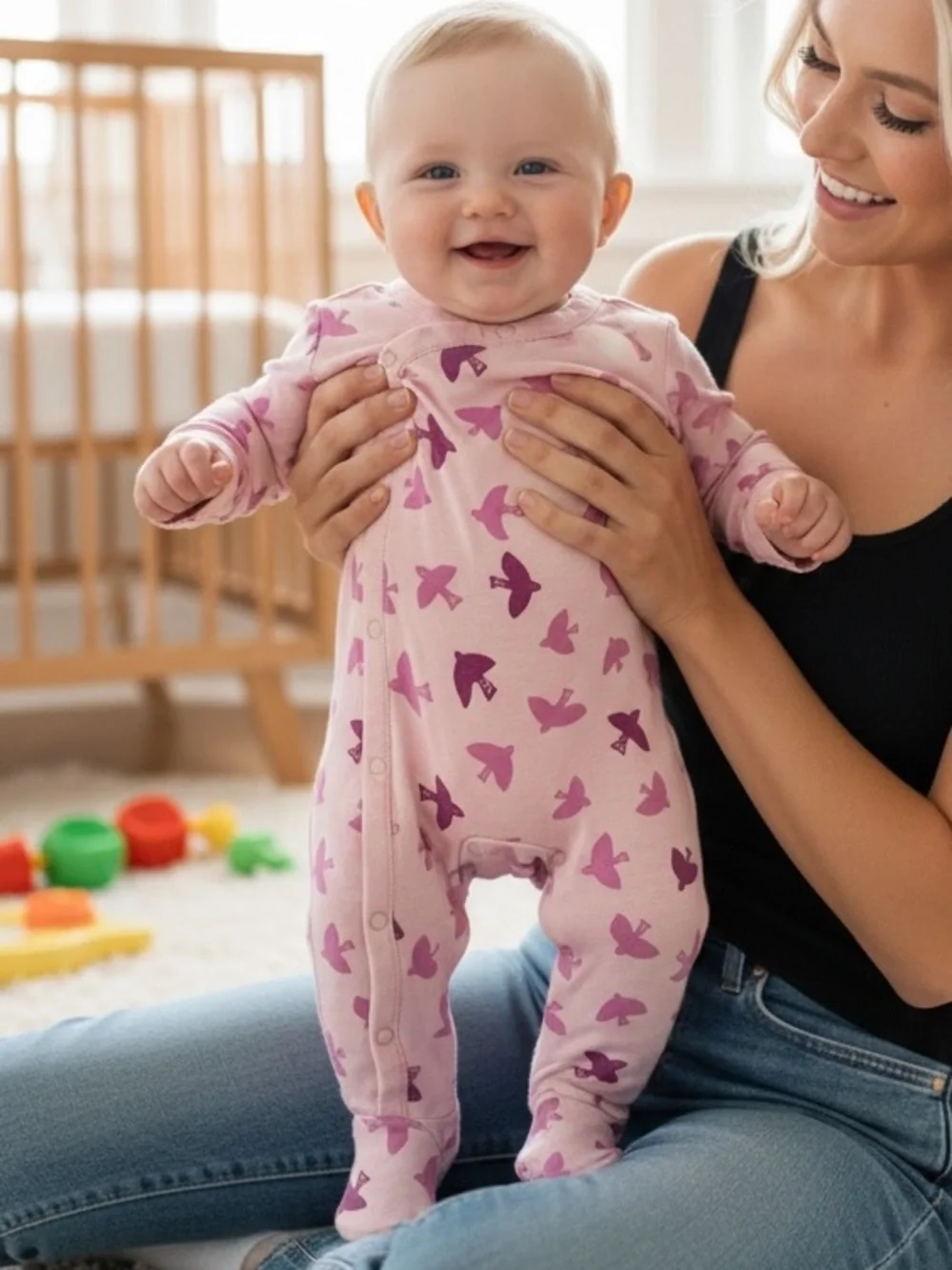 Tea Collection Baby Footie Birds Print 3-6M